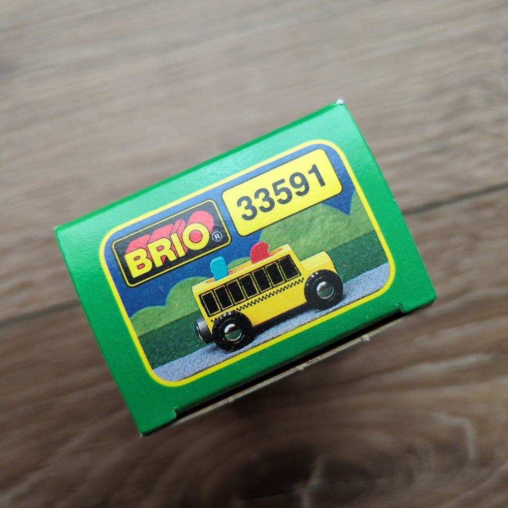 Vtg NIB BRIO School Bus Train Car #33591 Wooden Magnetic Railroad Sweden